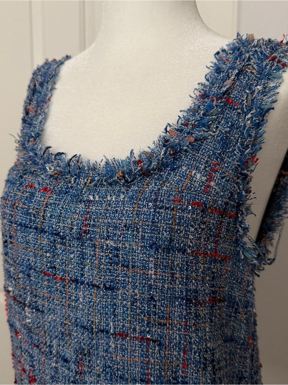 Balmain Women's Blue Tweed with Multicolor Thread Accents